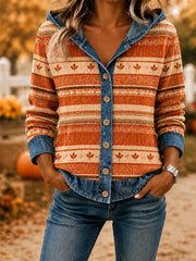 Damen-Herbstsaison-Print Jeans-Casual-Kapuzenpullover mit Nahtverarbeitung