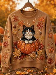 Damen-Herbst-Lässiges T-Shirt mit Tiermuster und Rundhalsausschnitt