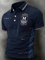 Herren-Poloshirt mit kurzen Ärmeln und Fußballmotiv
