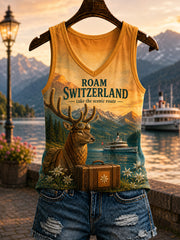 Damen Retro Schweizer Tier kunst druck Freizeit weste