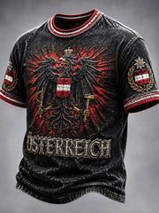 Herren Vintage Schwarz Österreich ische National Day Print Casual T-Shirt