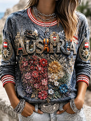Langärmliges T-Shirt mit Jeans-Print für Frauen vom Österreich ischen National feiertag inspiriert