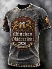 Herren Schwarz Vintage Denim Deutsches Bier Festival Print Freizeit T-Shirt