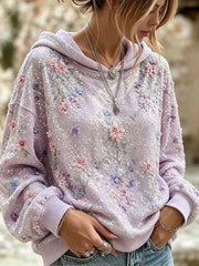 Damen Vintage Boho Floral Art Glitter Print Gemütliches Sweatshirt