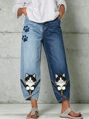 Damenhose mit Tiermotiven und Reißverschlüssen – Kunstdruck