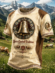 Männer Schweizer Alpen Rinder Rückkehr zum Bergsteigen Festival Patchwork Print Casual T-Shirt