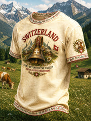 Männer Schweizer Alpen Rinder Rückkehr zu den Bergsteigen Festival Print Casual T-Shirt