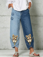 Damenhose mit Tiermotiven und Reißverschlüssen – Kunstdruck