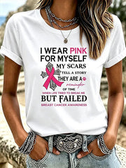 Lässiges T-Shirt mit Aufdruck zur Brustkrebsbewusstseinsbildung bei Frauen
