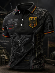Herren-Poloshirt mit kurzen Ärmeln und vintage Militär-Print