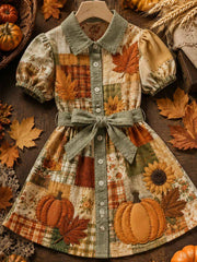 Frauen Herbst Kürbis Muster Print Kleid
