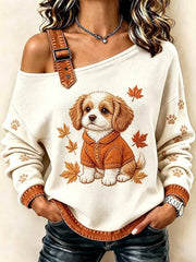 Damenmode Herbst Hund Kunst Muster Bedrucktes Sweatshirt