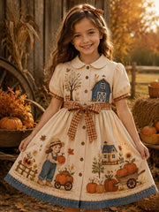 Damenkleid mit herbstlichem Kürbismuster-Druck