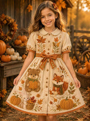 Damenkleid mit herbstlichem Kürbismuster-Druck