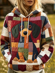 Gemütlicher Hoodie mit Niedlichem Dackel-Patchwork-Druck für Damen