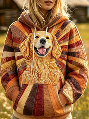 Gemütlicher Hoodie mit goldenem Retriever-Patchwork druck für Damen