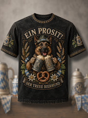 Herren-Witziger Deutscher Schäferhund Oktoberfest Prost! Bedrucktes Freizeit-T-Shirt