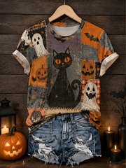 Kurzarm-T-Shirt mit Halloween-Bedruck für Damen