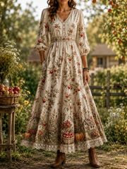 Damen Herbst Retro Lässiges Baumwoll-Leinen kleid