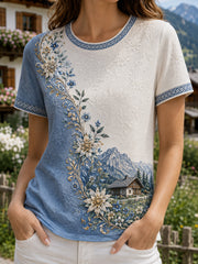 Frauen österreichi scher Country-Stil Kunstdruck Casual T-Shirt