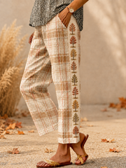 Neun-Minuten-Hose aus Baumwoll-Leinen für Damen-Herbst bedruckt