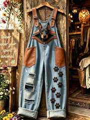 Damenhose mit Tiermotiv und Hundezipper, kunstvoll bedruckt, trägerlos