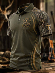 Herren Vintage Traditionelles Rentier muster Bedrucktes Polo-Shirt
