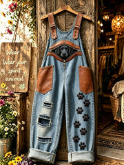 Damenhose mit Tiermotiv und Hundezipper, kunstvoll bedruckt, trägerlos
