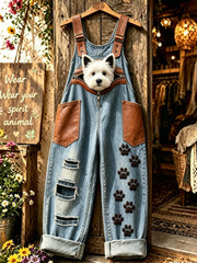 Damenhose mit Tiermotiv und Hundezipper, kunstvoll bedruckt, trägerlos