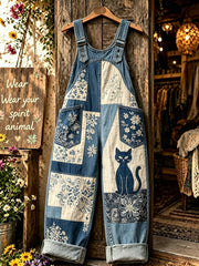 Damen-Hosen mit Animal-Katzen-Print und Trägern