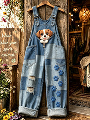 Damen Tier Hund Reiß verschluss Kunst bedruckte Riemen hose