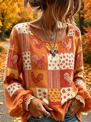 Damen-Bluse aus Baumwolle-Leinen im Vintage-Stil mit verspieltem Blumen-Patchwork-Print