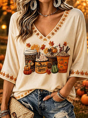 Damenmode Herbst Muster Druck T-Shirt