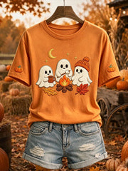 Kurzarm-T-Shirt mit Niedlichem Geist-Lagerfeuer druck für Damen