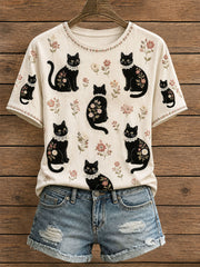 Frauen Blumen katze T-Shirt