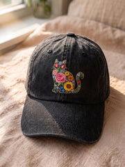 Unisex gewaschener Baumwoll hut mit Blumenkatzen-Design