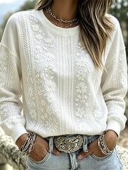Damen-Sweatshirt mit weißem Blumenkunst druck