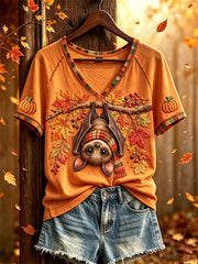 Frauen Herbst Tier Element Muster gedruckt lässig Kurzarm T-Shirt