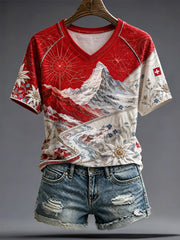 Damen-T-Shirt mit Edelweiß-Kunstdruck aus der Schweiz