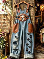 Damenhose mit Tiermotiv und Hundezipper, kunstvoll bedruckt, trägerlos
