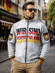 Herren-Jacke mit Reiß verschluss auf Deutsch bedruckt