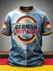 Herren Retro Deutscher Wiedervereinigung stag Denim Patchwork Print Casual T-Shirt