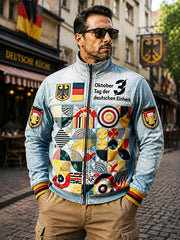 Herren Deutschland Bauhaus Geometrische Patchwork Print Freizeit jacke mit Reiß verschluss
