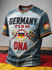 Herren Vintage Deutsches Jeans-Patchwork-Print Freizeit-T-Shirt