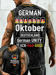 Herren-Retro-Weste in Schwarz mit deutschem Nationaltag-Print, lässig geschnitten