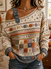 Damen Vintage Herbst lässig schulter freies Sweatshirt