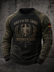 Herren-T-Shirt mit militärischem Camouflage-Print, Waffelstrick, Raglanärmeln und langem Arm