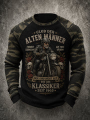 Herren-T-Shirt mit grafischem „Old Men’s Club“-Print, Waffelstruktur und Raglanärmeln, langarm