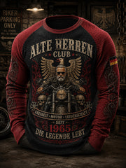 Herren-T-Shirt mit grafischem „Old Men’s Club“-Print, Waffelstruktur und Raglanärmeln, langarm