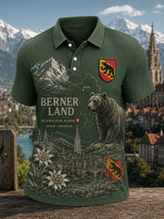 Herren-Poloshirt mit städtischem Grafik-Design, kurzärmelig und aus Waffelstrick